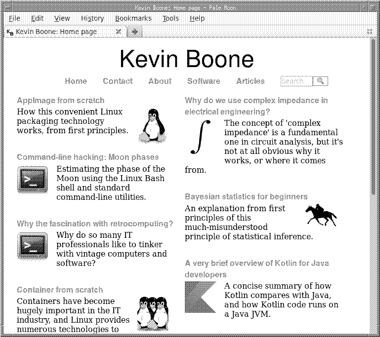 Screenshot of the website under kevinboone.me